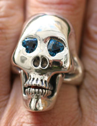 xtra large scull ring with heart shaped blue topaz